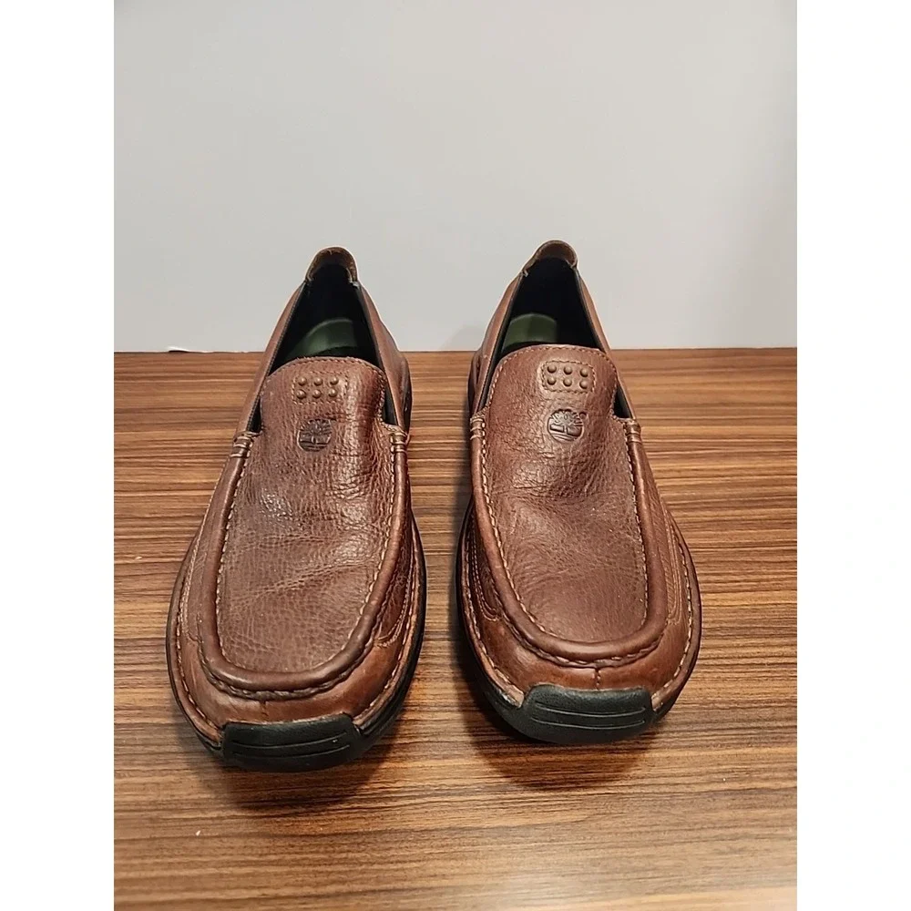 Timberland 79504 MENS Sz 8 Brown Pebbled Leather Slip On Loafers Shoes